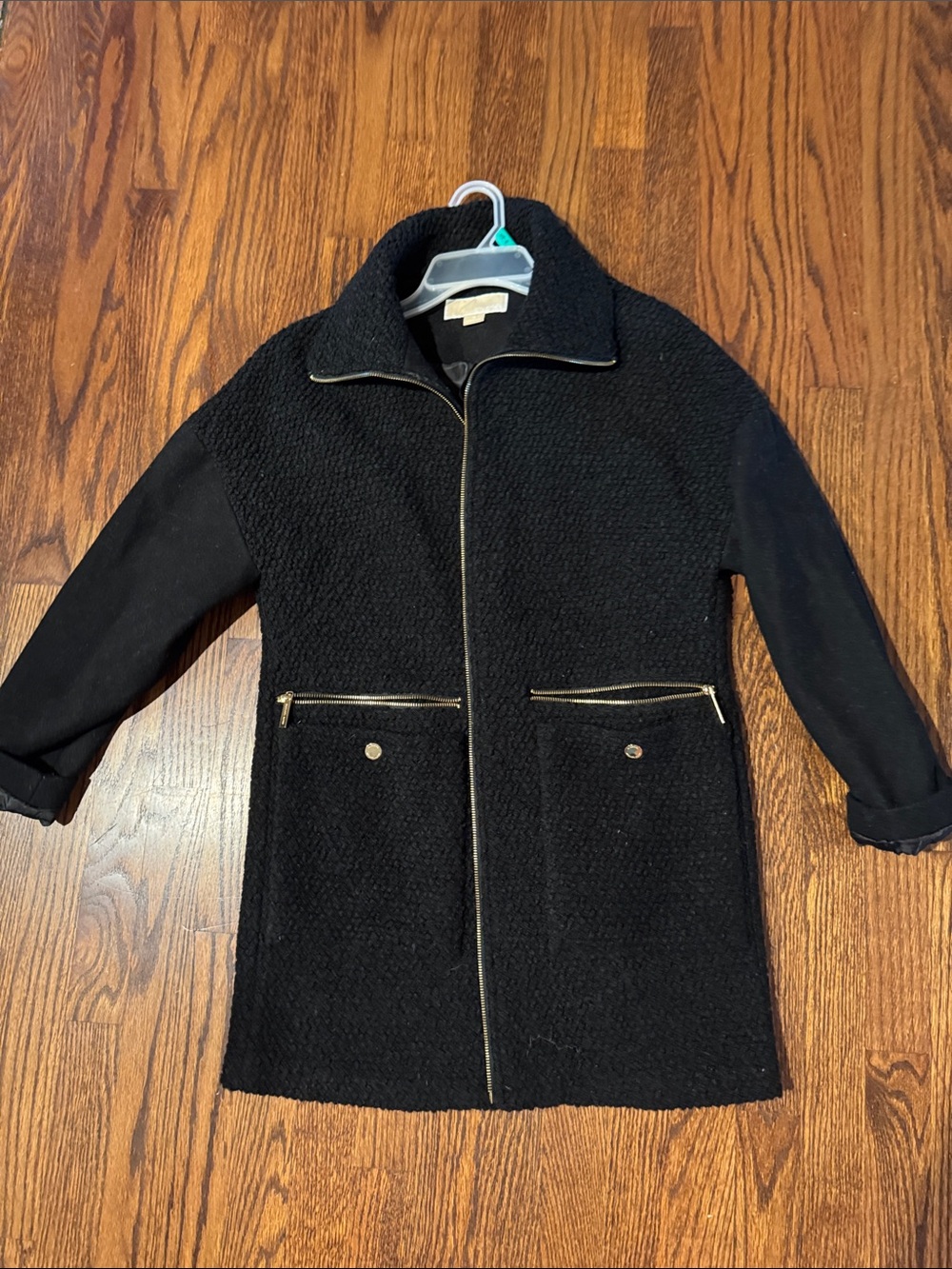 MICHAEL Michael Kors Black Textured Zip-Front Pea Coat